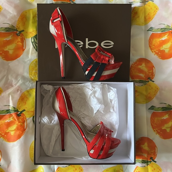 BEBE red patent leather stiletto heels  platform new inbox size 8.5 - Picture 3 of 8
